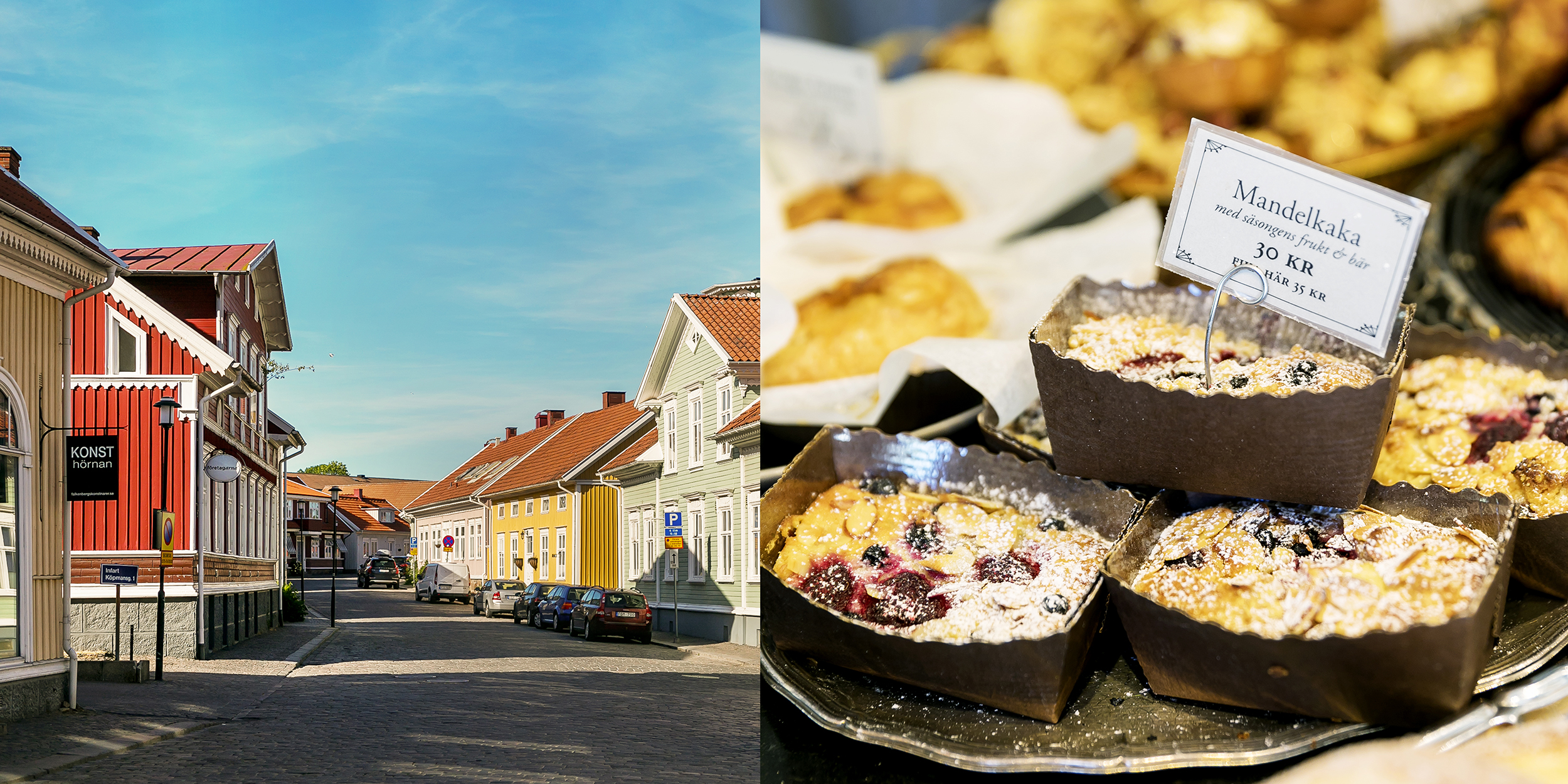 Kullerstensgator och trähus Falkenberg