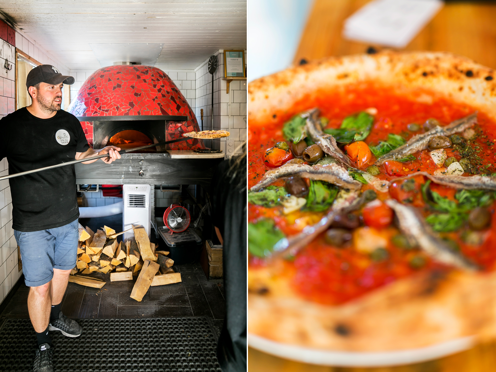 Pizzaugn och pizza på restaurang lilla Napoli Falkenberg