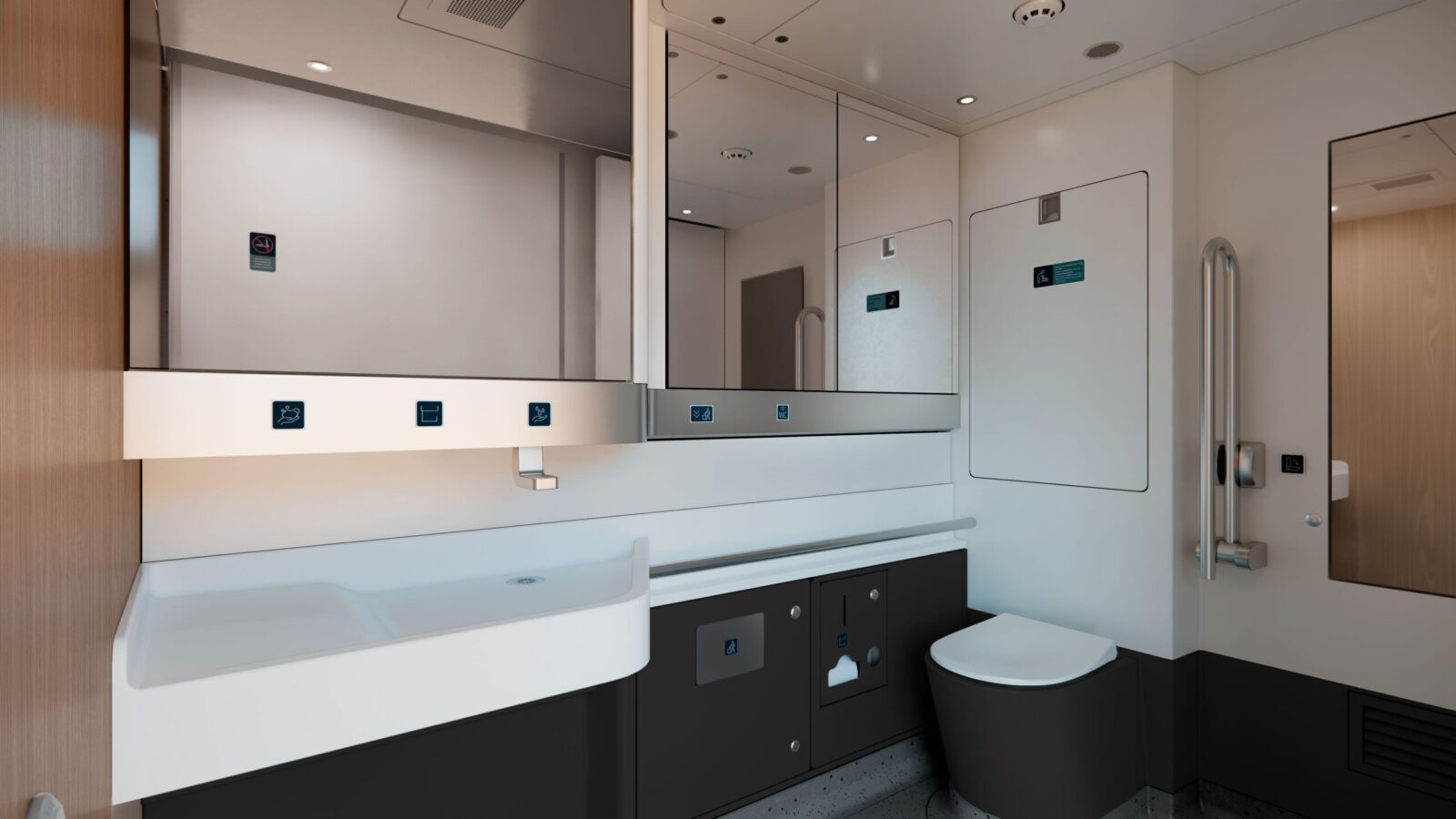 Animerad bild på en toalett i Trafikverkets nya sovvagn.