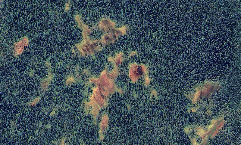 Satellit-bild över skogsterräng, en av Sveriges minst besökta platser.